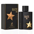 Maison Alhambra Galactic Man Elixir — Black perfume box and bottle with gold star accents and text, set against a white background. | Maison Alhambra Galactic Man Elixir — Kotak dan botol minyak wangi hitam dengan aksen bintang emas dan teks, berlatar belakang putih.