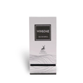 Maison Alhambra Winsome by Maison Alhambra 90ml EDP — A white box with black text and a deer logo sits next to a clear glass perfume bottle with yellow liquid and a black cap, displayed on a black and white tiered stand. | Maison Alhambra Winsome by Maison Alhambra 90ml EDP — Kotak putih dengan teks hitam dan logo