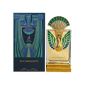 Maison Alhambra La Charmante by Maison Alhambra 100ml EDP — A perfume bottle with a gold and green peacock-inspired cap and ornate detailing on the front, displayed next to its matching dark teal box with art deco-inspired patterns and a deer emblem. | Maison Alhambra La Charmante by Maison Alhambra 100ml EDP — Botol