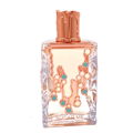 Maison Alhambra Sugar Me Marshmallow Dream — A pink box with a decorative label and a clear glass perfume bottle with a rose gold cap and a dripping candy-like design with blue and white accents. | Maison Alhambra Sugar Me Marshmallow Dream — Kotak merah jambu dengan label hiasan dan botol minyak wangi kaca jernih