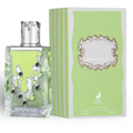 Maison Alhambra Sugar Me Pistachio Chocolate by Maison Alhambra 100ml EDP — A light green perfume bottle with a decorative, dripping design and dark accents, next to its matching light green box with ornate framing and text. | Maison Alhambra Sugar Me Pistachio Chocolate by Maison Alhambra 100ml EDP — Botol minyak