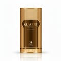 Maison Alhambra Glacier Gold by Maison Alhambra 100ml EDP — Amber glass bottle with a silver cap next to its amber cylindrical case | Maison Alhambra Glacier Gold by Maison Alhambra 100ml EDP — Botol kaca berwarna ambar dengan penutup perak di sebelah bekas silindernya yang berwarna ambar