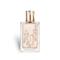 Maison Alhambra Sugar Me Marshmallow Dream — A pink box with a decorative label and a clear glass perfume bottle with a rose gold cap and a dripping candy-like design with blue and white accents. | Maison Alhambra Sugar Me Marshmallow Dream — Kotak merah jambu dengan label hiasan dan botol minyak wangi kaca jernih