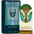 Maison Alhambra La Charmante by Maison Alhambra 100ml EDP — A perfume bottle with a gold and green peacock-inspired cap and ornate detailing on the front, displayed next to its matching dark teal box with art deco-inspired patterns and a deer emblem. | Maison Alhambra La Charmante by Maison Alhambra 100ml EDP — Botol