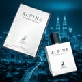 Maison Alhambra Alpine Homme Sport By Maison Alhambra Men 100ml — A white perfume box and bottle with the brand logo and text 'ALPINE HOMME SPORT' are displayed against a blurred night cityscape with illuminated skyscrapers and light trails from traffic. | Maison Alhambra Alpine Homme Sport By Maison Alhambra Men