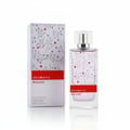 Maison Alhambra Aromatic Rouge by Maison Alhambra 100ml EDP — A white box with a floral pattern and a red band sits next to a clear glass perfume bottle with a similar floral pattern and a red band. | Maison Alhambra Aromatic Rouge by Maison Alhambra 100ml EDP — Kotak putih dengan corak bunga dan jalur merah terletak