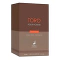 Maison Alhambra Toro Pour Homme Glace — A brown and beige perfume box with "TORO POUR HOMME" and "GLACE" text, featuring a deer logo and "MAISON ALHAMBRA" text. | Maison Alhambra Toro Pour Homme Glace — Kotak minyak wangi coklat dan beige dengan teks "TORO POUR HOMME" dan "GLACE", menampilkan logo rusa dan teks
