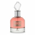 Maison Alhambra Candid by Maison Alhambra 100 ml for Women — A clear glass perfume bottle with pink liquid, a silver collar, and a faceted crystal cap, set against a white background. | Maison Alhambra Candid by Maison Alhambra 100 ml for Women — Botol kaca jernih berisi cecair merah jambu, kolar perak, dan penutup