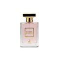 Maison Alhambra Como Moiselle by Maison Alhambra 100ml for Her — A clear glass perfume bottle with light pink liquid, a gold cap, and a gold label featuring the text "COMO MOISELLE" and a deer silhouette. | Maison Alhambra Como Moiselle by Maison Alhambra 100ml for Her — Botol minyak wangi kaca jernih dengan cecair