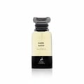 Maison Alhambra Dark Aoud by Maison Alhambra 80ml EDP — A clear glass perfume bottle with a black base and a silver textured cap, showing light yellow liquid inside, against a white background. | Maison Alhambra Dark Aoud by Maison Alhambra 80ml EDP — Botol minyak wangi kaca jernih dengan tapak hitam dan penutup