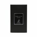 Maison Alhambra Dark Door Intense — Black box with silver embossed text and a deer silhouette in the center. | Kotak hitam dengan teks timbul perak dan siluet rusa di tengah.