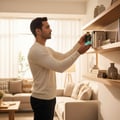 Maison Alhambra Ethnic Oud by Maison Alhambra 100ml EDP — Man holding a perfume bottle on a shelf in a living room | Maison Alhambra Ethnic Oud by Maison Alhambra 100ml EDP — Lelaki memegang botol minyak wangi di rak di ruang tamu
