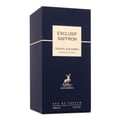 Maison Alhambra Exclusif Saffron — Dark blue rectangular box with gold accents and text. Features the brand logo of a deer. | Maison Alhambra Exclusif Saffron — Kotak biru gelap segi empat dengan aksen emas dan teks. Menampilkan logo jenama rusa. | Exclusif Saffron by Maison Alhambra – 100 ml Unisex