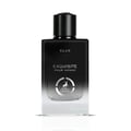 Maison Alhambra Exquisite Club By Maison Alhambra For Men 100ml — A black and clear glass perfume bottle with a black cap, featuring white text and a silver deer logo | Maison Alhambra Exquisite Club By Maison Alhambra For Men 100ml — Botol kaca hitam dan jernih dengan penutup hitam, menampilkan teks putih dan logo
