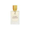 Maison Alhambra Flower Addiction by Maison Alhambra for Him 100ml — Clear glass perfume bottle with a gold textured cap, featuring a deer logo and 'Flower Addiction' text on a white background. | Maison Alhambra Flower Addiction by Maison Alhambra for Him 100ml — Botol minyak wangi kaca jernih dengan penutup