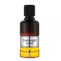 Maison Alhambra Fortnight by Maison Alhambra 100ml EDP Men — A clear glass perfume bottle with a dark brown gradient top, a silver band with black text, and amber liquid at the bottom, featuring a deer silhouette logo. | Maison Alhambra Fortnight by Maison Alhambra 100ml EDP Men — Botol minyak wangi kaca jernih dengan