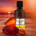 Maison Alhambra Fortnight by Maison Alhambra 100ml EDP Men — Amber-colored stones and a perfume bottle on a desert sunset background. | Batu berwarna ambar dan botol minyak wangi dengan latar belakang matahari terbenam gurun.