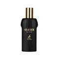 Maison Alhambra Glacier Le Noir — Black perfume bottle with gold cap and gold deer logo, text reads "GLACIER "LE NOIR" MAISON ALHAMBRA" | Maison Alhambra Glacier Le Noir — Botol minyak wangi hitam dengan penutup emas dan logo rusa emas, teks tertulis "GLACIER "LE NOIR" MAISON ALHAMBRA"