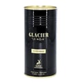 Maison Alhambra Glacier Le Noir — Black cylindrical perfume can with gold accents and text. Features "GLACIER "LE NOIR" EAU DE PARFUM" and a deer logo. | Maison Alhambra Glacier Le Noir — Tin silinder hitam dengan aksen emas dan teks. Menampilkan "GLACIER "LE NOIR" EAU DE PARFUM" dan logo rusa.
