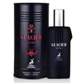 Maison Alhambra Glacier Ultra Man By Maison Alhambra Perfume EDP 100ml — A dark cylindrical can and a dark perfume bottle with a silver cap are displayed against a white background. | Maison Alhambra Glacier Ultra Man By Maison Alhambra Perfume EDP 100ml — Tin silinder gelap dan botol minyak wangi gelap dengan penutup