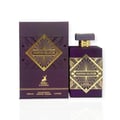 Maison Alhambra Infini Elixir 100ml EDP Men — A purple perfume box and bottle with gold geometric art deco designs and the text "INFINI ELIXIR" and "MAISON ALHAMBRA". The box shows a deer silhouette. | Maison Alhambra Infini Elixir 100ml EDP Men — Kotak dan botol minyak wangi ungu dengan reka bentuk seni deco