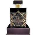 Maison Alhambra Infini Elixir Maison Alhambra 100ml EDP Men — Black and gold art deco style perfume bottle on a dark purple display stand. | Maison Alhambra Infini Elixir Maison Alhambra 100ml EDP Men — Botol minyak wangi gaya art deco hitam dan emas di atas tapak paparan ungu gelap.