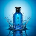 Jean Lowe Azure by Maison Alhambra EDP 100 ml — A blue perfume bottle splashing in water against a bright blue gradient background. | Jean Lowe Azure by Maison Alhambra EDP 100 ml — Botol minyak wangi biru sedang melambung dalam air berlatar belakang gradien biru terang.