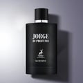Maison Alhambra Jorge Di Profumo — Black perfume box and bottle with deer logo and text "JORGE DI PROFUMO" | Maison Alhambra Jorge Di Profumo — Kotak dan botol minyak wangi hitam dengan logo rusa dan teks "JORGE DI PROFUMO"