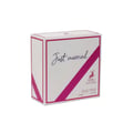 Maison Alhambra Just Married by Maison Alhambra Woman 100ml — A white perfume box with pink borders and diagonal stripes, featuring the text "Just married" in cursive script and a deer logo. | Maison Alhambra Just Married by Maison Alhambra Woman 100ml — Kotak minyak wangi putih dengan sempadan merah jambu dan jalur