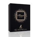 Maison Alhambra Kismet For Men by Maison Alhambra 100ml Man — Black box with gold glitter border and 'Kismet For Men' text, deer logo, and product details. | Maison Alhambra Kismet For Men by Maison Alhambra 100ml Man — Kotak hitam dengan sempadan glitter emas dan teks 'Kismet For Men', logo rusa, dan butiran produk.