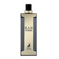 Maison Alhambra B.A.D. Femme by Maison Alhambra 100 ml — A tall, rectangular perfume bottle with a gold-colored front panel and dark blue sides, featuring the text "B.A.D FEMME" and a deer logo. | Maison Alhambra B.A.D. Femme by Maison Alhambra 100 ml — Botol minyak wangi berbentuk segi empat tepat yang tinggi dengan