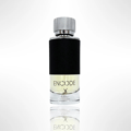 Maison Alhambra Encode By Maison Alhambra 100ml for Man — A clear glass perfume bottle with a textured black band and a silver cap, featuring the "ENCODE" label and a deer logo | Maison Alhambra Encode By Maison Alhambra 100ml for Man — Botol kaca jernih dengan jalur hitam bertekstur dan penutup perak, menampilkan