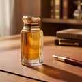 Maison Alhambra Mysterious Amber — A brown box and a clear glass bottle with a gold cap, both featuring the product name and brand logo. | Maison Alhambra Mysterious Amber — Kotak coklat dan botol kaca jernih dengan penutup emas, kedua-duanya memaparkan nama produk dan logo jenama.