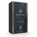 Maison Alhambra Sceptre Malachite — A dark green and purple abstract brushstroke patterned box with gold trim, featuring the Sceptre Malachite logo and text. | Maison Alhambra Sceptre Malachite — Kotak bermotif abstrak calitan berus hijau gelap dan ungu dengan trim emas, menampilkan logo dan teks Sceptre Malachite.