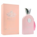 Maison Alhambra Delilah Pour Femme EDP 100ml – Women’s Perfume | A pink perfume box and a matching pink perfume bottle with a silver cap and a pink tassel, displayed against a white background. | Maison Alhambra Delilah Pour Femme EDP 100ml – Minyak Wangi Wanita | Kotak minyak wangi merah jambu dan botol minyak wangi