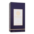 Maison Alhambra Philos Pura by Maison Alhambra 100ml EDP Man — A dark blue perfume box with a white label featuring gold text and a circular geometric design. | Maison Alhambra Philos Pura by Maison Alhambra 100ml EDP Man — Kotak minyak wangi biru gelap dengan label putih menampilkan teks emas dan reka bentuk geometri