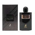 Maison Alhambra Opera Noir — Black perfume box and bottle with gold accents and deer logo, set against a white background. | Kotak dan botol minyak wangi hitam Maison Alhambra Opera Noir dengan aksen emas dan logo rusa, berlatar belakang putih.