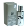 Maison Alhambra No.2 Men by Maison Alhambra 80ml EDP — A silver spray bottle and its matching silver box are shown. The box has text and a holographic sticker. The bottle has the product name and a deer logo. | Maison Alhambra No.2 Men by Maison Alhambra 80ml EDP — Botol semburan perak dan kotaknya yang sepadan
