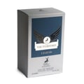 Maison Alhambra Victorioso Legend — A grey and dark blue perfume box with a winged emblem and a deer silhouette. Text reads "VICTORIOSO LEGEND" and "MAISON ALHAMBRA EAU DE PARFUM". | Maison Alhambra Victorioso Legend — Kotak minyak wangi kelabu dan biru gelap dengan lambang bersayap dan siluet rusa. Teks tertulis