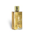 Maison Alhambra Renee Carmine EDP 100 ml — A tall, rectangular gold-foiled perfume bottle with a textured, distressed finish and a ridged gold cap, set against a white background with a subtle shadow. | Maison Alhambra Renee Carmine EDP 100 ml — Botol minyak wangi emas tinggi berbentuk segi empat dengan kemasan
