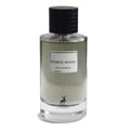 Maison Alhambra Purple Wood – Clear glass perfume bottle with a black cap, white label reading "PURPLE WOOD EAU DE PARFUM", and a deer silhouette logo at the base. | Maison Alhambra Purple Wood – Botol kaca jernih dengan penutup hitam, label putih bertulis "PURPLE WOOD EAU DE PARFUM", dan logo siluet rusa di pangkal.