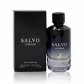 Maison Alhambra Salvo Intense — A black box and a gradient dark blue to clear glass perfume bottle with a deer silhouette on the bottle, set against a white background. | Maison Alhambra Salvo Intense — Kotak hitam dan botol minyak wangi kaca biru gelap ke jernih gradien dengan siluet rusa pada botol, berlatar