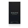 Maison Alhambra Salvo Eau de Parfum — Black rectangular box with white text "SALVO" and "EAU DE PARFUM" centered. Text "Natural Spray - Vaporisateur 100MLe 3.4 FL.OZ" at the bottom. | Maison Alhambra Salvo Eau de Parfum — Kotak segi empat hitam dengan teks putih "SALVO" dan "EAU DE PARFUM" di tengah. Teks "Natural