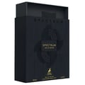 Maison Alhambra Spectrum by Maison Alhambra 100ml EDP Men — Black ribbed perfume box with gold "SPECTRUM" text and geometric design, featuring a deer logo at the bottom. | Maison Alhambra Spectrum by Maison Alhambra 100ml EDP Men — Kotak pewangi hitam bergaris dengan teks emas "SPECTRUM" dan reka bentuk geometri