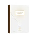 Maison Alhambra Victorioso Heroic by Maison Alhambra 100ml — A white perfume box with gold sunburst lines and a gold rectangle containing the text "VICTORIOSO HEROIC". A deer silhouette logo is at the bottom center. | Maison Alhambra Victorioso Heroic by Maison Alhambra 100ml — Kotak minyak wangi putih dengan garisan